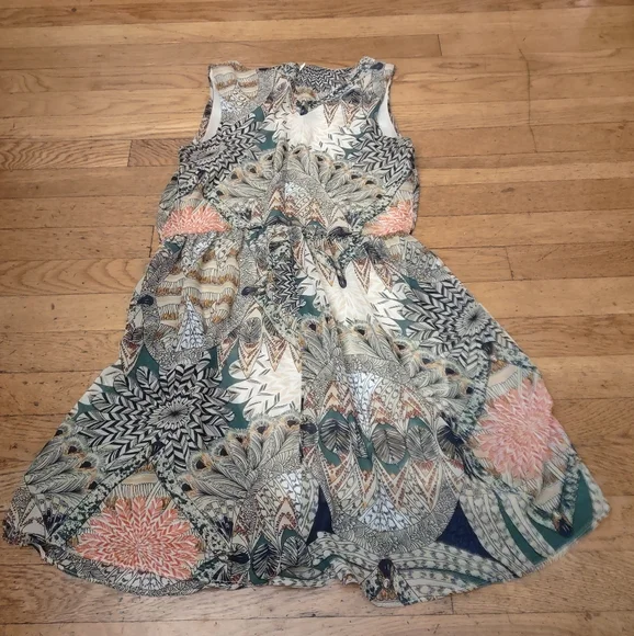 psychedelic patterned high necked dress with lining size M/L - Picture 2 of 4